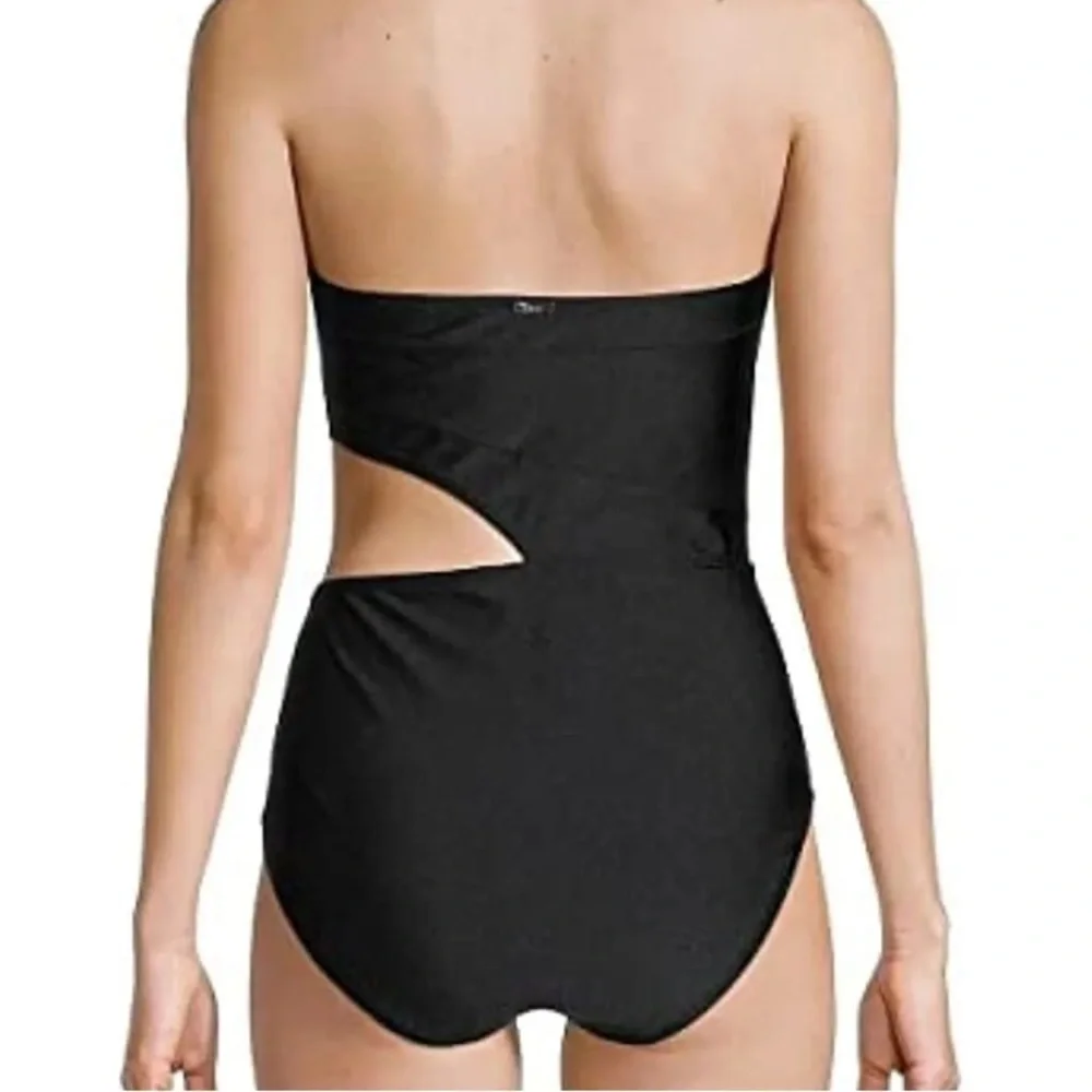 DKNY Women's Black Stretch Lined Full Coverage Cutout Bandeau One Piece Swimsuit - Picture 2 of 3